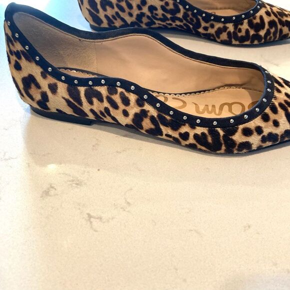 Sam Edelman Riviera Sand Leopard Print Studded Animal Pointy Toe Flats Size 7 - Picture 2 of 7